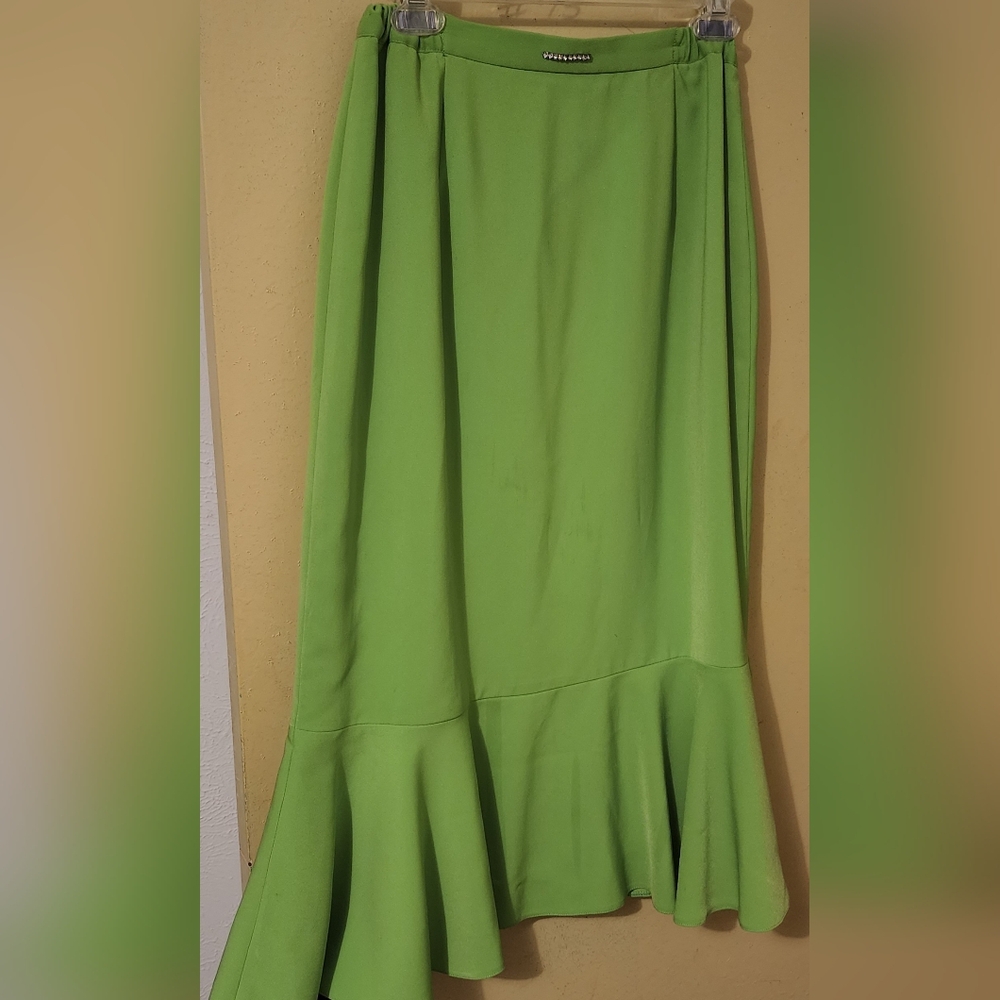 Lime Green Flounced Hem Maxi Skirt